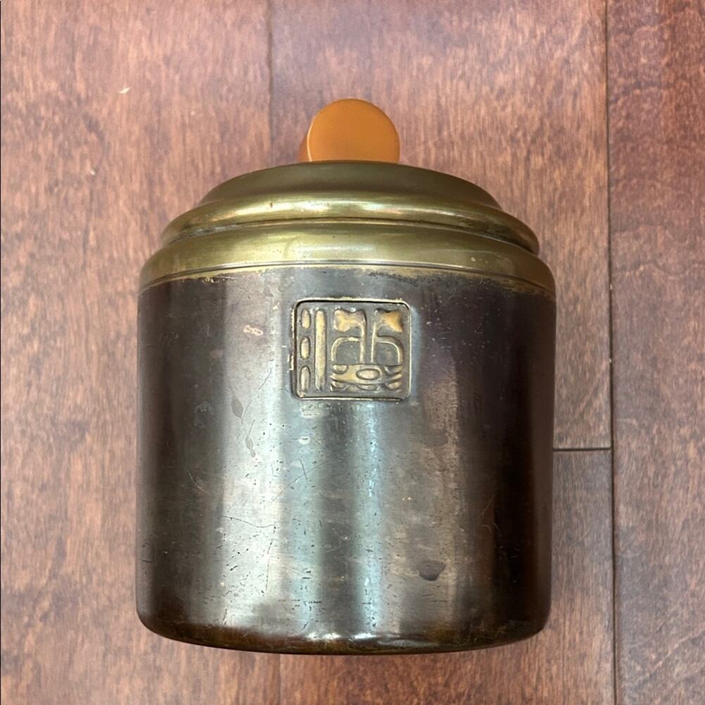 Vintage Benedict Maya Bronze Tobacco Humidor Container with Bakelite Handle